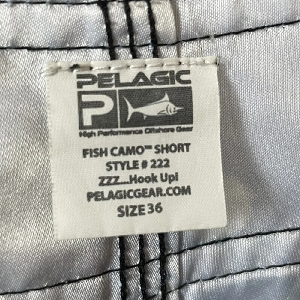Pelagic Fish Camo Board Shorts Mens 36 Blue Black White Fishing Cargo Angler